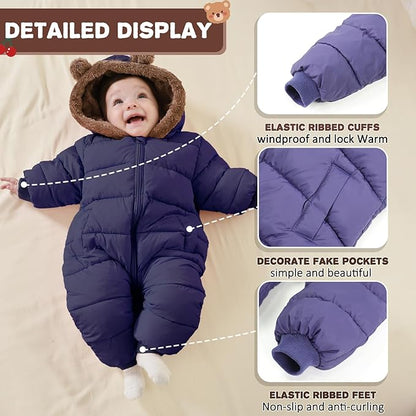 Baby Boys Girls Snowsuit Winter Clothes Suit Hooded Jumpsuit Romper Bear Outfit Infant Warm Coat Outwear Overcoat