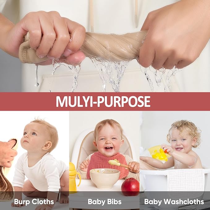 Muslin Burp Cloths 100% Cotton Pack of 12. Soft, Gentle & Absorbent Baby Burp Cloths for Baby Girl & Boys.(Mixed Color 12 Pieces)