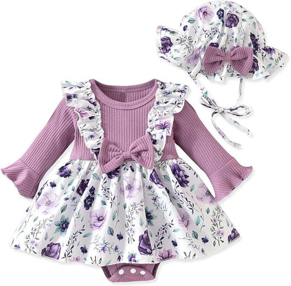 Aalizzwell Infant Baby Girls One Piece Romper Dress with Hat 0-18 Months