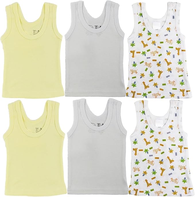 Newborn Baby Sleeveless Pack of 6 Tank Tops 100% Cotton Shirts, Short Sleeve Tees 0-24 Months Boys, Girls, Unisex