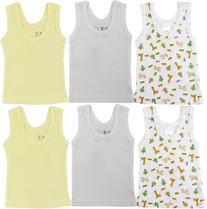 Newborn Baby Sleeveless Pack of 6 Tank Tops 100% Cotton Shirts, Short Sleeve Tees 0-24 Months Boys, Girls, Unisex