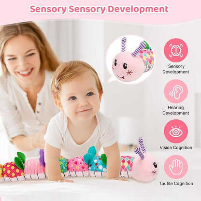 Baby Toys 0-12 Months, Caterpillar Musical Plush Stuffed Toy for Infant, Animal Soft Rattle Sensory Toys with Teether for Tummy Time, Newborn Boy& Girl Shower Birthday Halloween Christmas Gift