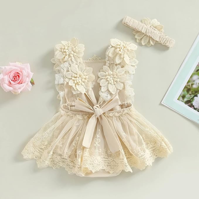 Sasaerucure Infant Baby Girl Summer Outfits Sleeveless Dress Romper Lace Tutu Onesie One Piece Ruffle Bodysuit