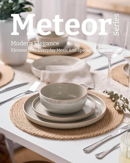 Famiware Meteor Plates and Bowls Sets for 4, 12 Pieces Dinnerware Sets, Microwave and Dishwasher Safe Dishes Set, Matcha Green