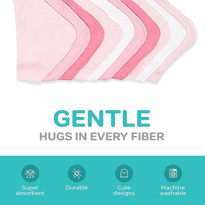 Spasilk Baby Washcloth Wipes Set for Newborn Boys and Girls, Soft Terry, Pack of 10, Pink