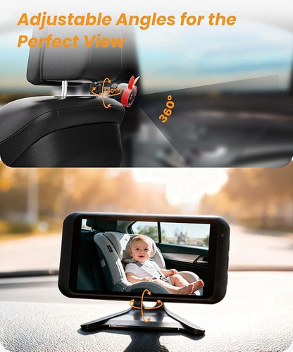 Babyvue BV2 USB Baby Car Camera, 4.5'' HD 1080P USB Rear-Facing Mirror, IR Night Vision, 360° Adjustable, Plug & Play Backup Monitor for Child & Pet Safety