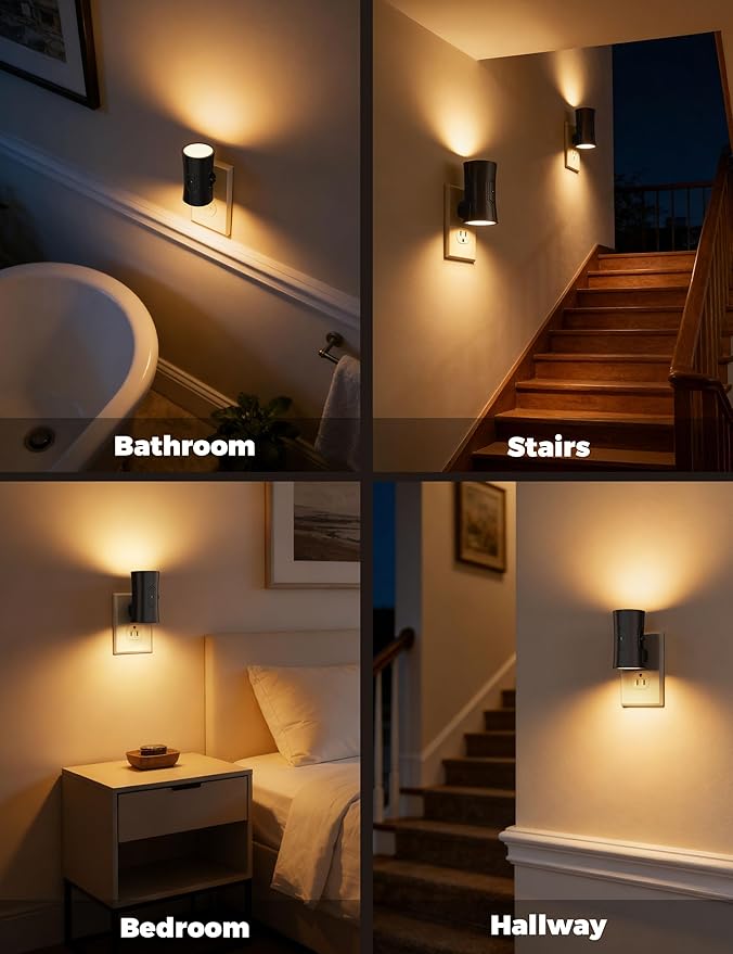 Night Light, 2-Pack Dimmable Plug-in Night Light with 90°Rotatable Plug, 0-100LM Adjustable Brightness, 3000K Warm White, 1W Ultra Low Energy for Bedroom, Hallway, Bathroom, Kids Room