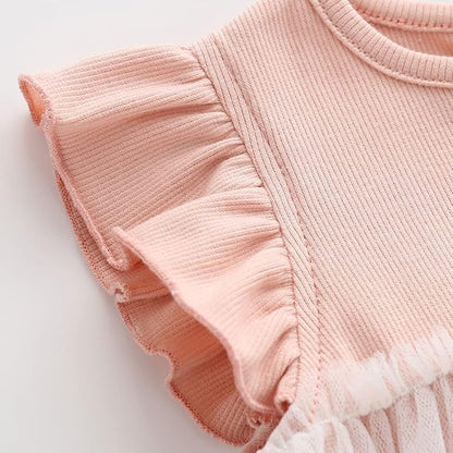 Vivobiniya Toddler Girl Ruffle Daisy Tulle Bodysuit Dress Baby Girl Romper Long Short Sleeve Clothes