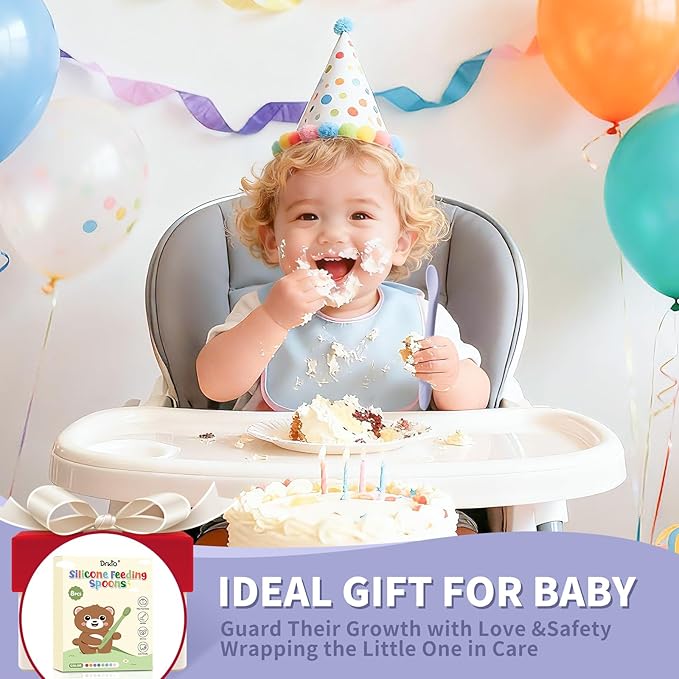 DRKIO 8-Piece Silicone Baby Spoons - Infant Spoons First Stage Self Feeding Baby Led Weaning Supplies Toddler Training Utensils Soft Chewable-Tip Bendable BPA-Free Dishwasher Safe Boil-proof