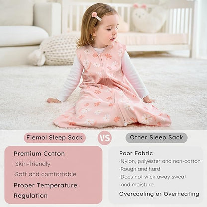 Baby Sleep Sack 12-18 months, 100% Cotton Sleeping Sack for Newborn and Infant, 3 Pack Baby Wearable Blanket for Boy and Girl, 0.5 Tog Lightweight Double Zipper Sleep Bag Pink Orange Flower