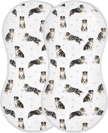 2 Pack Muslin Burp Cloths Bernedoodle Dogs Paw White Cotton Baby Burp Cloths Ultra Soft Burping Cloth Absorbent Spit Up Rags for Newborn Boys Girls 22x11 Inch