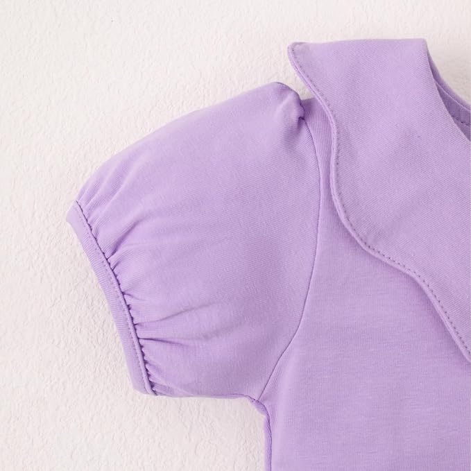0-24M Infant Girls Ruffle Collar Romper Baby Girl Solid Color Bodysuit Casual Jumpsuit (Purple short, 6-9 Months)