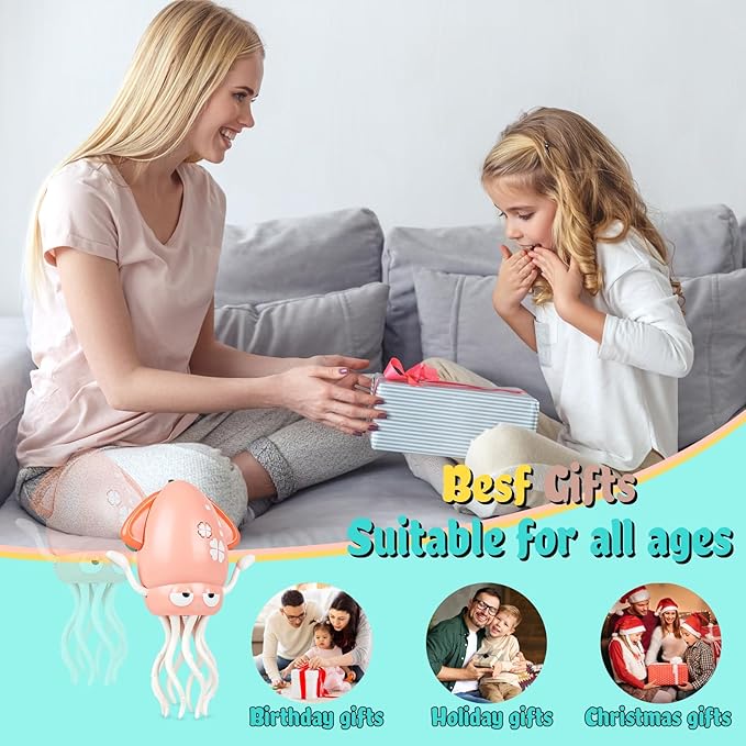 Dancing Octopus Baby Toy,Pink Music & Interactive Sensory Toys for 3 6 9 12 Month & 1 2 3 Year Old,Crawling Dancing Squid Toy forgirl Baby Sensory Toy,baby Birthday Gift & Christmas Stocking Stuffers