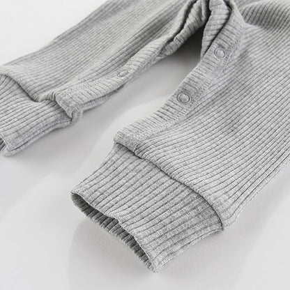 Baby Boy Girl Romper 2 Pack Long Sleeve Button Jumpsuit Cotton Unisex Infant Baby Clothes for 0-24 Months