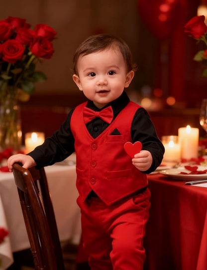 A&J DESIGN Baby Boy Suits Clothes Infant Toddler Formal Gentleman Outfits, Dress Shirt + Vest + Bow Tie + Pants Wedding Set