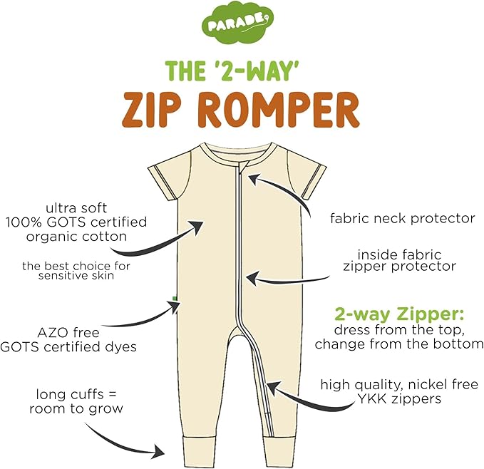 PARADE Organic Signature Print '2-Way' Zip Romper - Short Sleeve