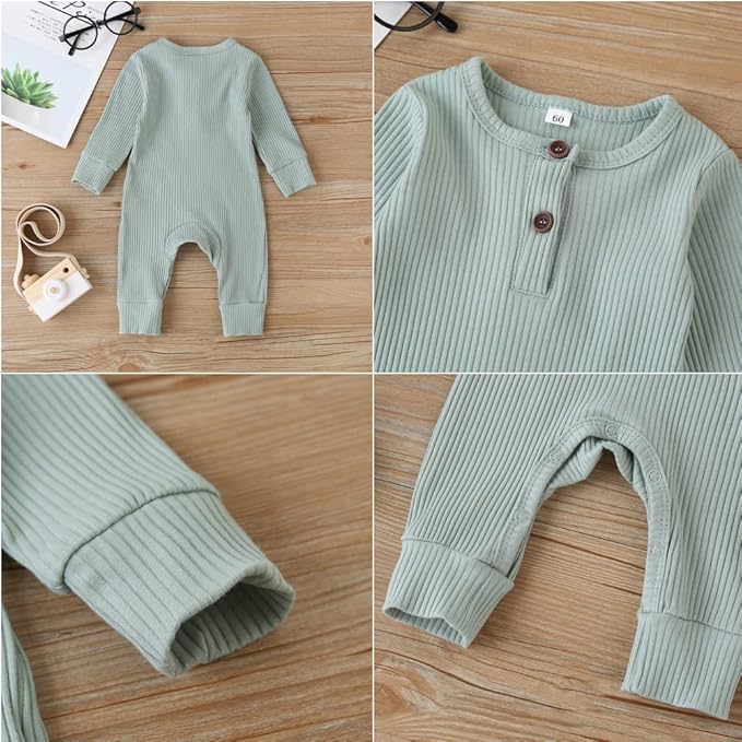 Bafeicao Baby Boy Girl 2/3 Pack Solid Romper Ribbed Short/Long Sleeve Bodysuit Jumpsuit Infant Knitted Outfits Clothes