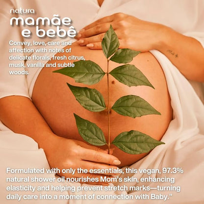 natura - Mamãe e Bebê Mom Stretch Marks Oil - Moisturizing Shower Oil - Skin Elasticity - 100% Vegan - Almond Oil - 97.3% Natural Origin - All Skin - Cruelty Free - Baby Essentials - 6.7 fl oz (200ml)
