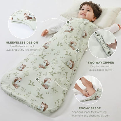 Mosebears Unisex Rayon Made from Bamboo Sleep Sack with 2-Way Zipper,2.5 Tog Baby Winter Sleep Sack(Green Animal,18-36 Months)