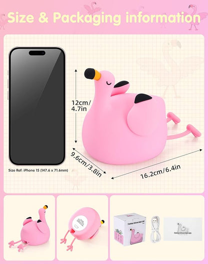YISUN Flamingo Night Light for Kids, Soft Silicone Nursery Night Lamp Rechargeable LED Bedside Lamp with Timer, 3 Level Dimmable Cute Night Lights for Bedroom, Living Room, Dining, Gift