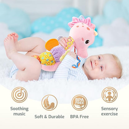 Sumobaby Infant Baby Musical Stuffed Animal Activity Soft Toys with Multi-Sensory Crinkle, Rattle and Textures, for Tummy Time Newborn 0-3-6-12 Months Girls,Seahorses, Pink