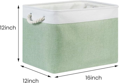 Bidtakay Baskets Fabric Closet Organizer Set of 2 Green Collapsible Storage Bins with Handles 16x12x12 in Large Decorative Tall Baskets for Shelves Nursery Baby Toys Storage Living Room Decor