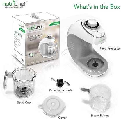 NutriChef Baby Food Maker | 2-in-1 Steam Cooker & Puree Blender | Adjustable Steam Timer | Blend Organic Food for Babies, Infants & Toddlers | Includes Dishwasher Safe Steam Basket & Bowl