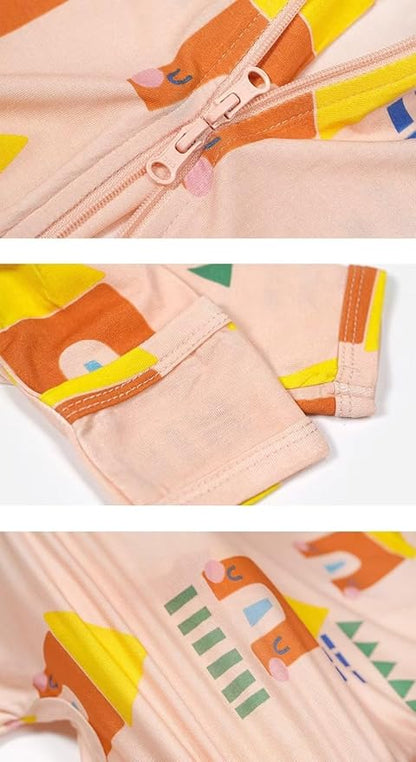 Teach Leanbh Baby Boys Girls 2 Pack Bamboo Viscose Pajamas with Mitten Cuffs 2 Way Zipper Long Sleeve Romper Sleep and Play