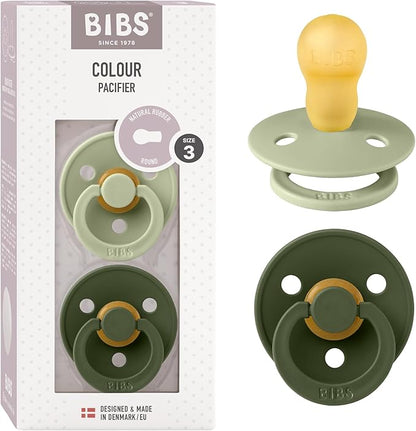 Bibs Colour Pacifier 2-Pack | BPA Free Soother, Round Nipple. Natural Rubber Latex,