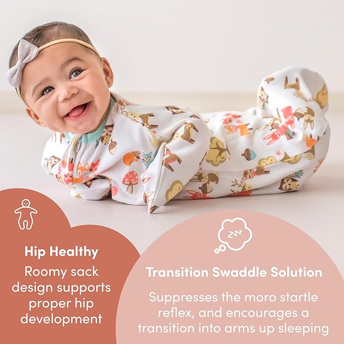 SleepingBaby Zipadee-Zip Transition Swaddle (Woodlands, Medium for 6-12 Months) and Snuggle Strap (Grey, One Size) - Wearable Baby Blanket and Accessory for Easy Diaper Changes - Polyester, Spandex