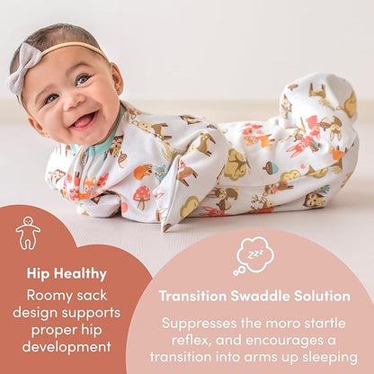 SleepingBaby Zipadee-Zip Transition Swaddle (Woodlands, Medium for 6-12 Months) and Snuggle Strap (Grey, One Size) - Wearable Baby Blanket and Accessory for Easy Diaper Changes - Polyester, Spandex