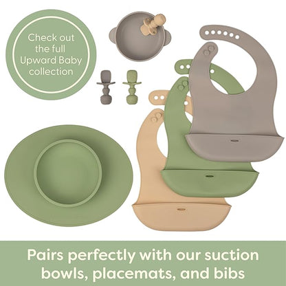 Upward Baby Spoons Self Feeding 6+ Months - 3 Pack, Chewable Toddler Utensils with Anti Choke Barrier, Baby Feeding Essentials, Baby Spoons 4 months, Silicone Spoons, Red White Blue