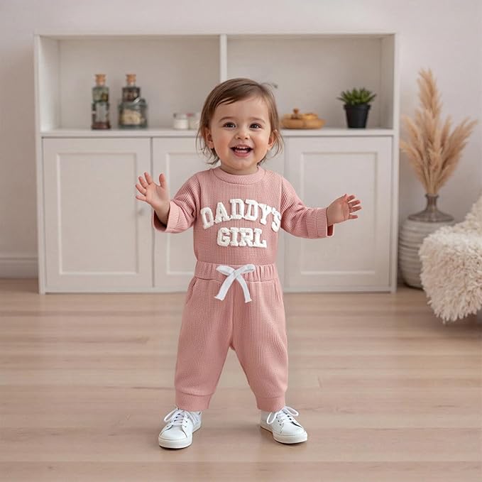 BULINGNA Newborn Baby Clothes Girl Outfit Romper Long Sleeve Daddy Girl Baby Clothes Onesie Jumpsuit Pants Infant Waffle