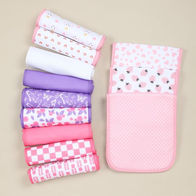 Hakochia Burp Cloths for Baby Boy & Girl Organic Cotton Large Unisex Burp Clothes Extra Absorbent Soft Neutral Burping Rags Spit Up Cloth Sets for Newborns 8 Pack (Multicolor-2)