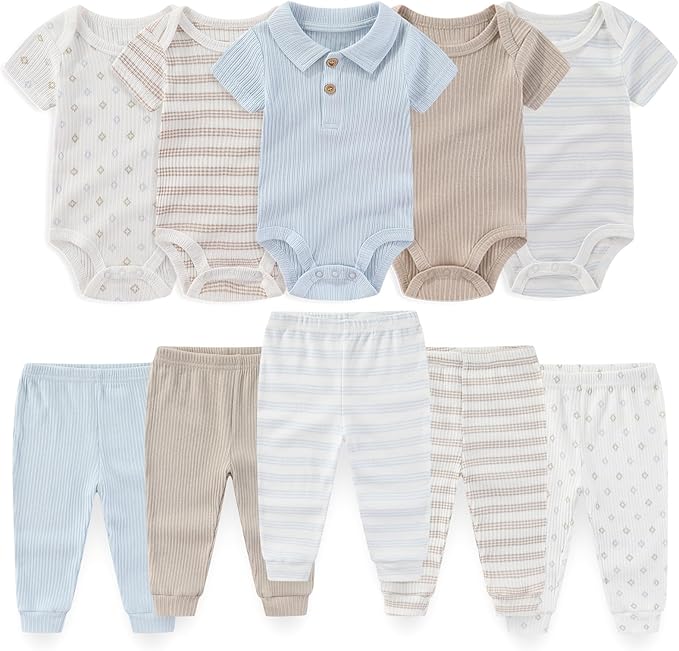 Baby Boy Girl 10 Piece Combined Type Clothing Set Cotton Baby Bodysuits and Pants Set Home Outdoor Infant Clothes