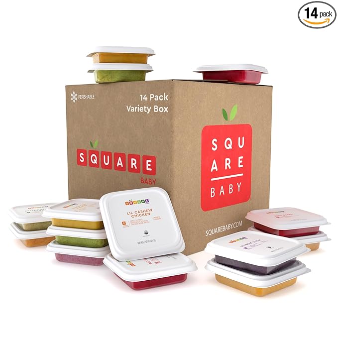 Square Baby Organic Baby Food Purees | Stage 1-3 Variety Pack | Fresh & Dietitian-Designed Veggie-Forward, Balanced Meals | Low Sugar. No Added Sugar | Allergen Intro Options (14 Pack, 4oz)