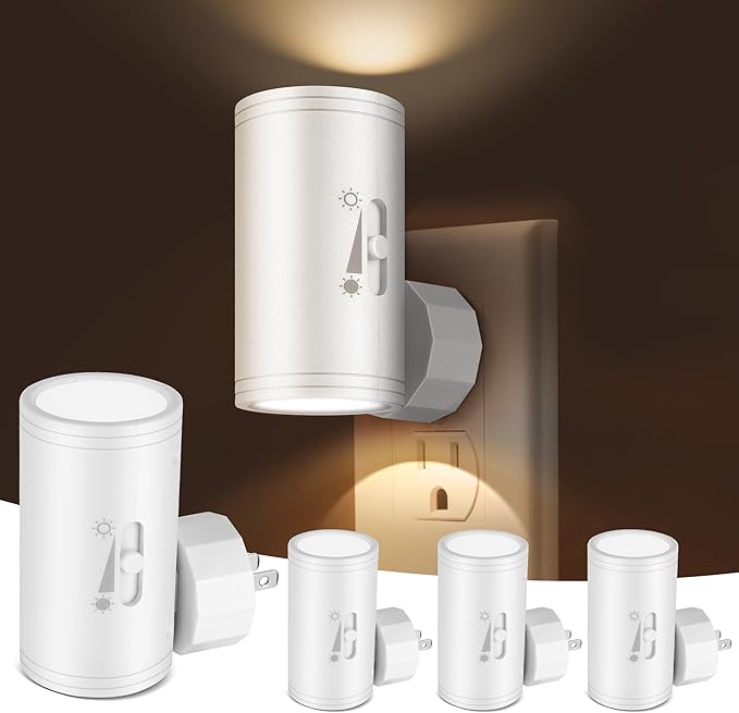 LED Night Lihgt Dimmable Plug into Wall,Night Lights Plug in,Cool White 4000K(0-300 LM), Light Sensor Dusk to Dawn Nightlight,for Hallway Bathroom,Bedroom 4- Pack