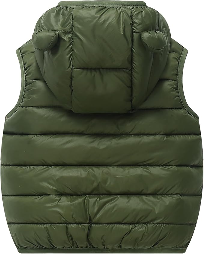 AIWUHE Baby Boys Girls Hooded Puffer Vest Winter Lightweight Sleeveless Bear ears Zipper Up Jacket