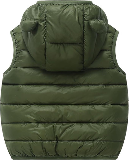 AIWUHE Baby Boys Girls Hooded Puffer Vest Winter Lightweight Sleeveless Bear ears Zipper Up Jacket