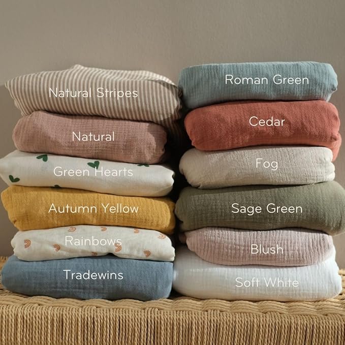 Crib Sheets – Organic Cotton Muslin Fitted Crib Sheet – Standard Size for Baby Boy and Baby Girl 28" x 52" Ultra-Soft and Breathable. 2-Pack (Fog/Roman Green)