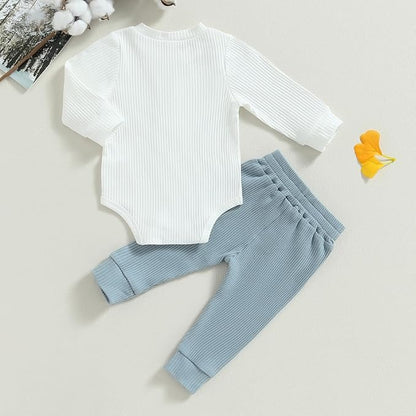 Newborn Baby Boy Girl Clothes Ribbed Knitted Long Sleeve Romper Pants Solid Cotton Infant Fall Winter Outfits 2Pcs