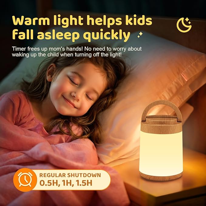 One Fire Night Light for Nursery, 10 Colors Dimmable Baby Night Lights for Nursery,1800mAh Rechargeable Lamp for Kids Lamp,Remote+Timer Kids Lantern,Portable Night Light for Baby Light Wood Grain