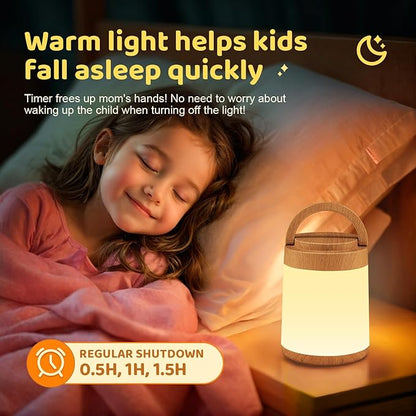 One Fire Night Light for Nursery, 10 Colors Dimmable Baby Night Lights for Nursery,1800mAh Rechargeable Lamp for Kids Lamp,Remote+Timer Kids Lantern,Portable Night Light for Baby Light Wood Grain