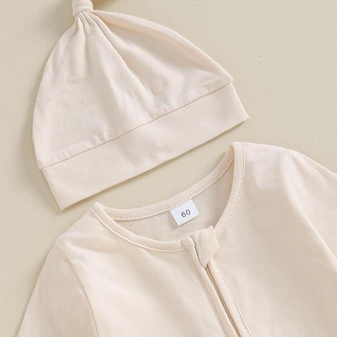 Infant Baby Girl Ruffled Cotton Footies Footed Overall Romper with Hat Toddler Baby Footed Jumpsuit