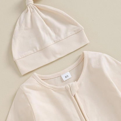 Infant Baby Girl Ruffled Cotton Footies Footed Overall Romper with Hat Toddler Baby Footed Jumpsuit