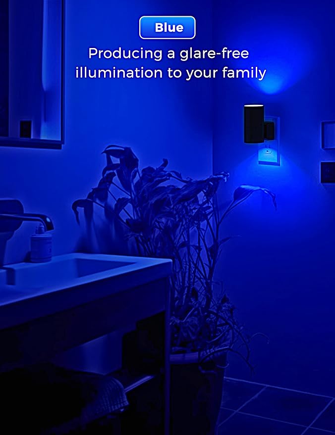 L LOHAS LED Blue Night Light, Night Lights Plug into Wall, Dimmable Nightlight, Light Sensor, Calm Blue Nightlights for Bluey Bathroom Decor, Home Decor, Party, Holiday, Bedroom, Hallway, 2 Pack