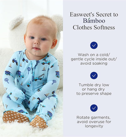 Bamboo Viscose Baby Boy Footie Pajamas, Infant Clothes, 2 Way Zipper Newborn Sleepers