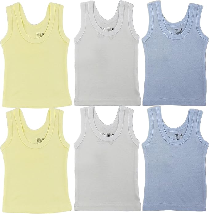 Newborn Baby Sleeveless Pack of 6 Tank Tops 100% Cotton Shirts, Short Sleeve Tees 0-24 Months Boys, Girls, Unisex