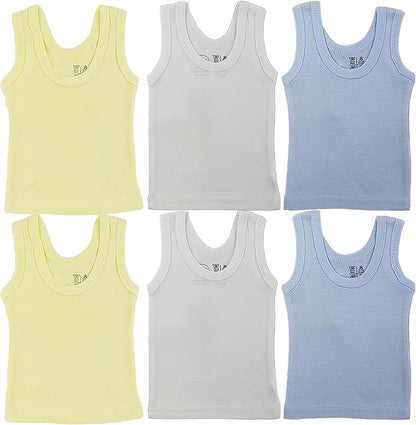 Newborn Baby Sleeveless Pack of 6 Tank Tops 100% Cotton Shirts, Short Sleeve Tees 0-24 Months Boys, Girls, Unisex