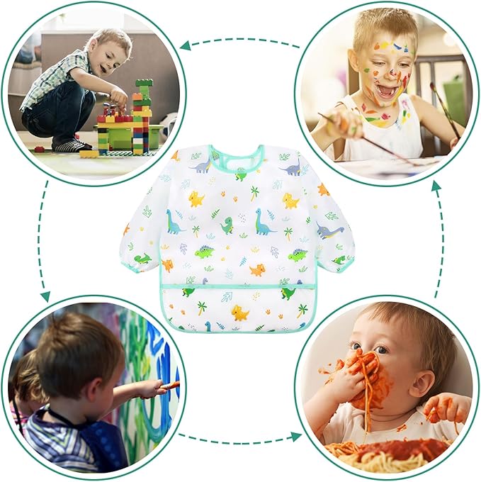 Accmor 4 Pack Long Sleeve Bibs, Baby Smock Waterproof Sleeved Bib Smock for Baby Toddler 6-36 Months